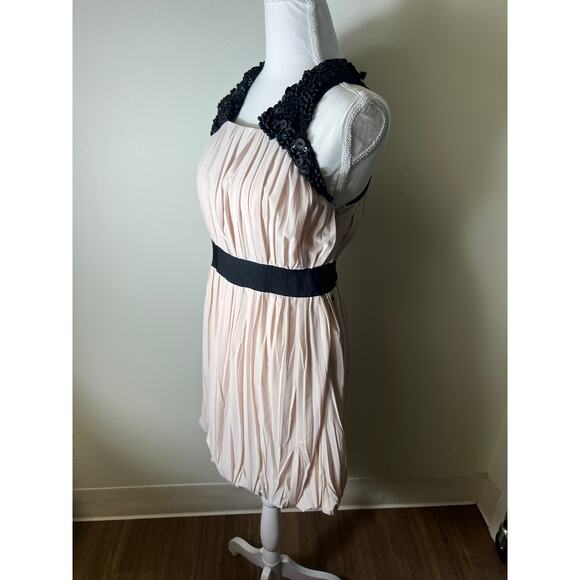 Robert Rodriguez Tan/Blush Pink Black Pleated Knee Length Silk Dress Sz 6 - Picture 2 of 5